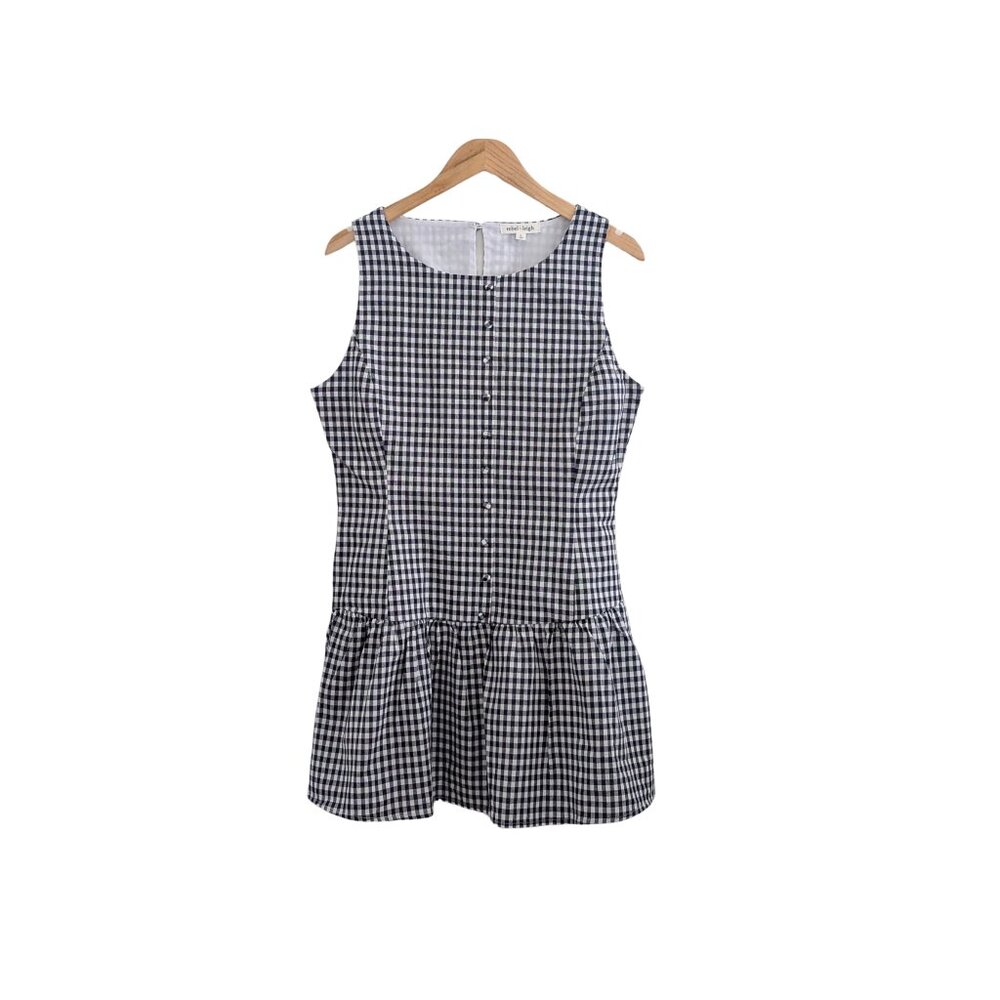 Rebel + Leigh Juniors Gingham Mini Dress NWT L Smocked Back Button Front - Picture 2 of 5